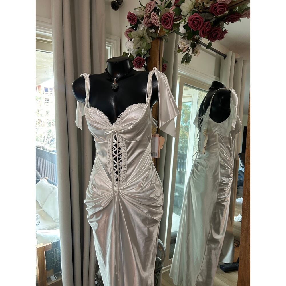 NWT LaceMade St. Phoenix Corset Dress White Satin Sz L fits M! With Birdies) - Picture 4 of 8